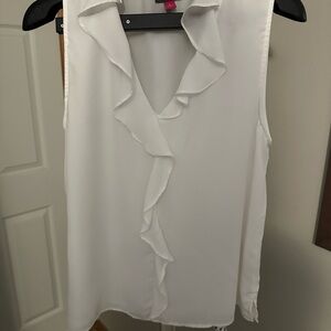 Vince Camuto White Ruffle Sleeveless Blouse